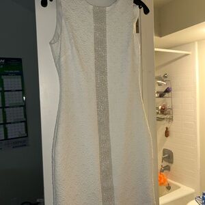 Badgley Mischka White and Silver Mini Dress